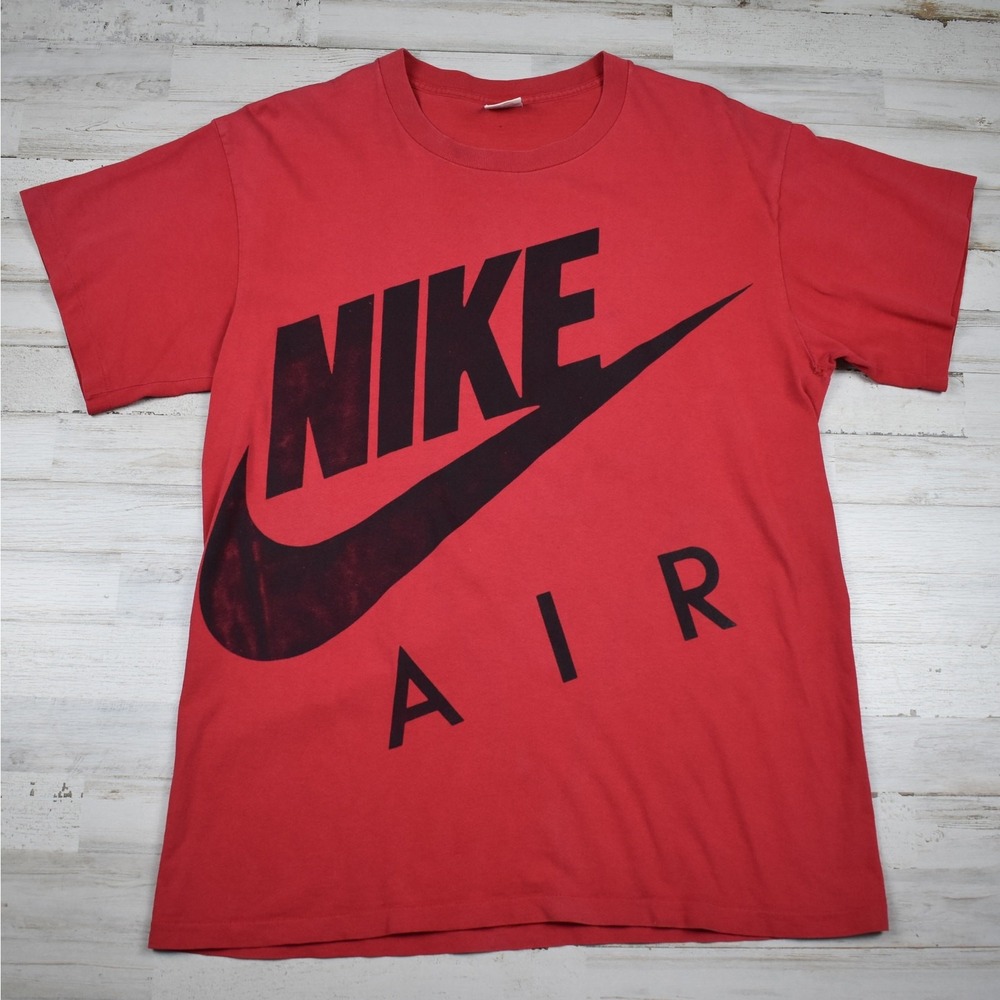 90s Vintage Nike Air Shirt Men's Large Red Cotton Knit Thrashed Faded Grunge USA